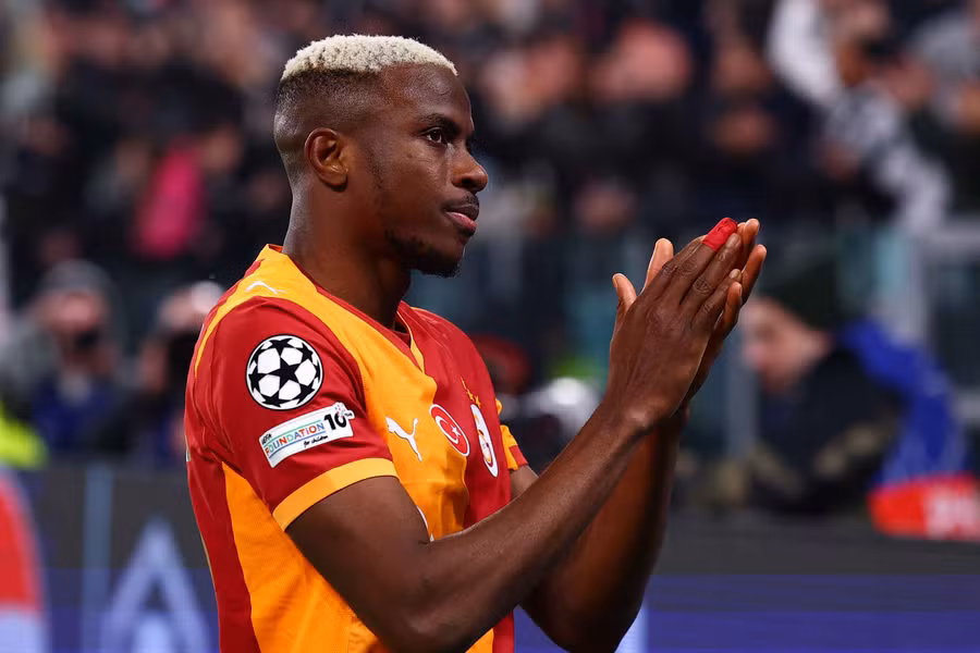 Victor Osimhen celebrating a goal for Galatasaray in the Champions League.