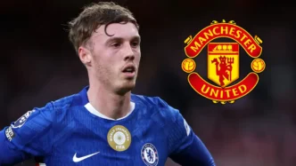 Cole Palmer celebrating a goal for Chelsea at Stamford Bridge.