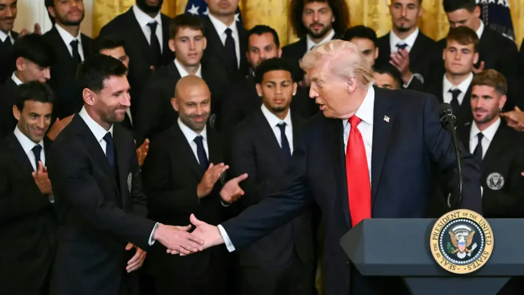 President Donald Trump welcoming Lionel Messi to the White House.