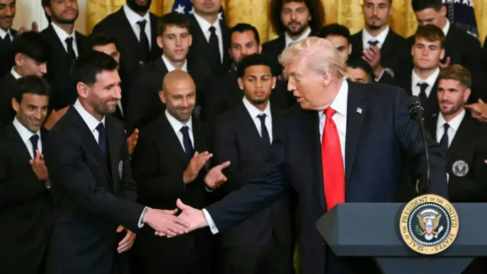 President Donald Trump welcoming Lionel Messi to the White House.