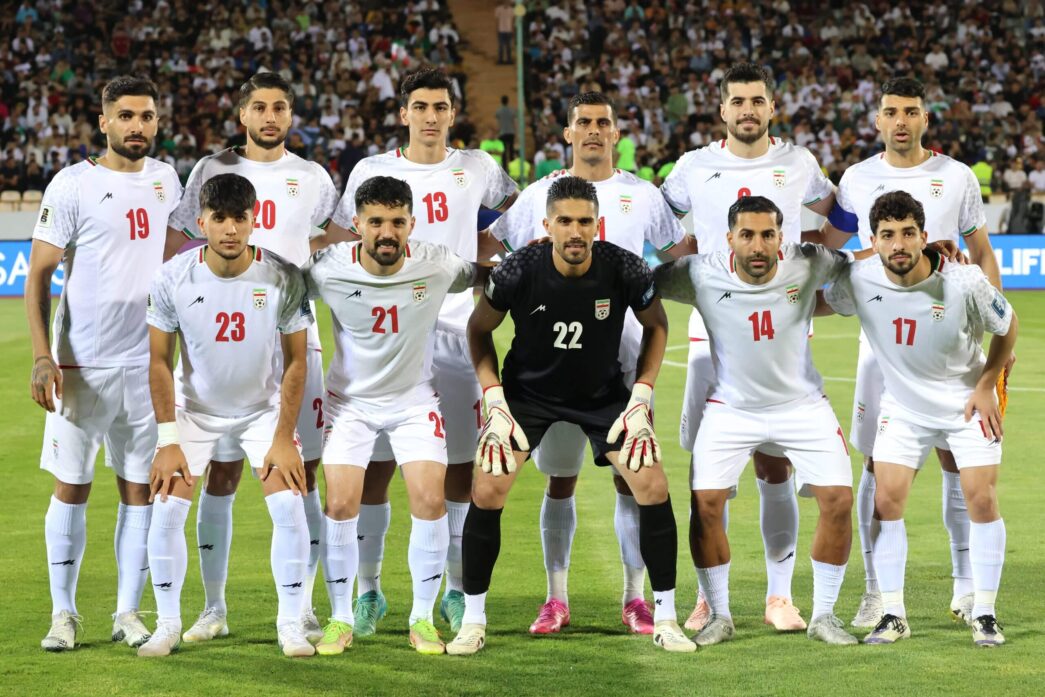 The Iranian national football team lineup during a qualifying match for the 2026 World Cup.
