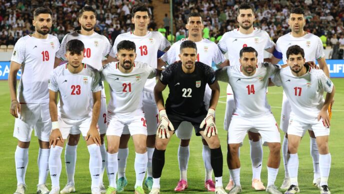 The Iranian national football team lineup during a qualifying match for the 2026 World Cup.