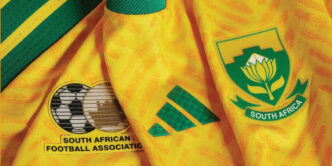 The new 2026/27 yellow and green South Africa home jersey featuring the 12-language woven pattern