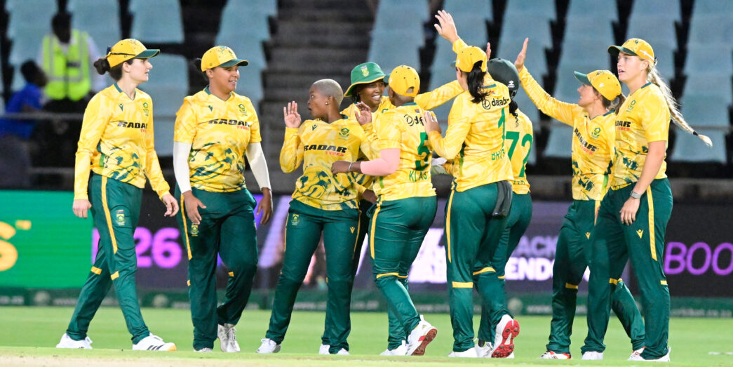 Laura Wolvaardt leading the Proteas Women out at Kingsmead Stadium.