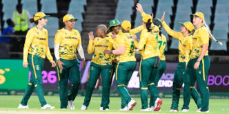 Laura Wolvaardt leading the Proteas Women out at Kingsmead Stadium.