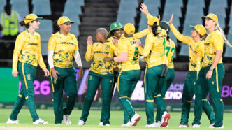 Laura Wolvaardt leading the Proteas Women out at Kingsmead Stadium.