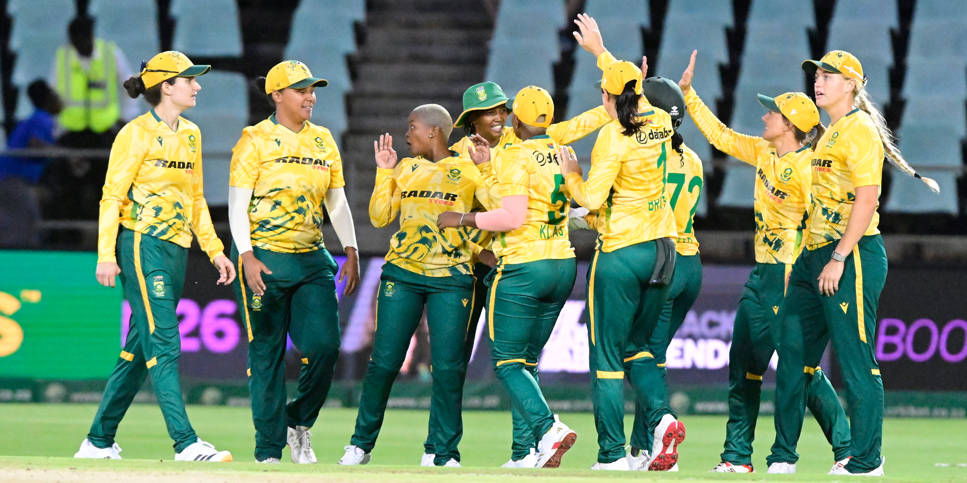 Laura Wolvaardt leading the Proteas Women out at Kingsmead Stadium.