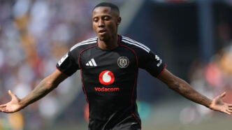 Orlando Pirates winger Tshepang Moremi celebrating his goal in the Soweto Derby.