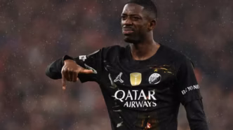 Ousmane Dembele celebrating goal for PSG vs Liverpool