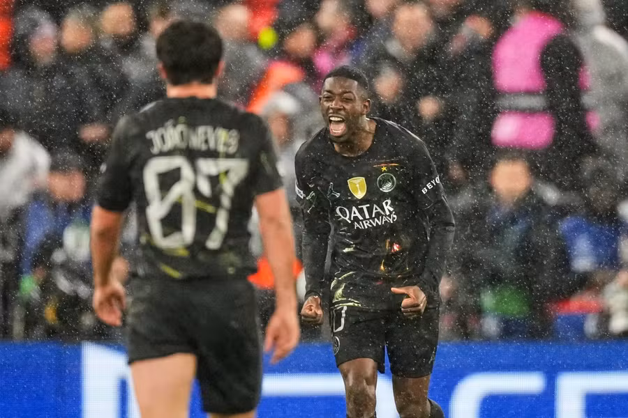 Ousmane Dembele celebrating goal for PSG at Anfield