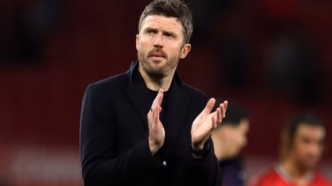 Michael Carrick reacting during Manchester United vs Leeds United match